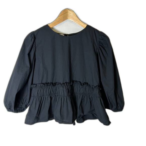 Corey Lynn Calter NWOT Peggy Black Cotton Puff Sleeve Popover Peplum Top Size L - Picture 2 of 12